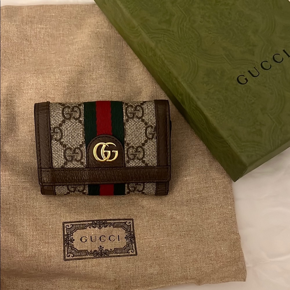 Gucci Brown and Green Key Card Holder with GG Monogram
